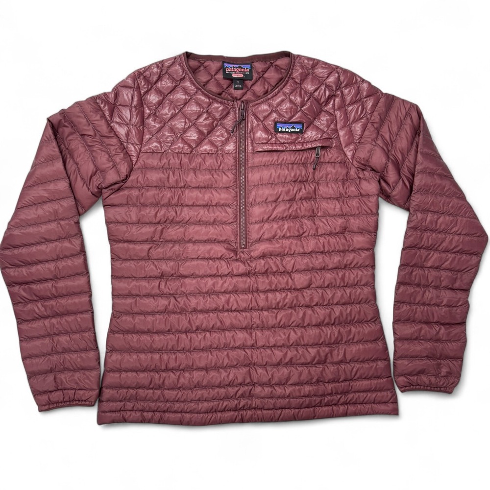 Patagonia AlpLight Down Pullover Womens Small 1/2 1/4 Zip Maroon Red Lightweight